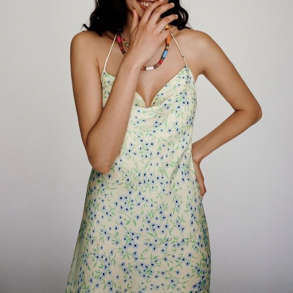 Zara Pastel Floral Cowl Neck Mini Slip Dress Fits XS-S - Picture 8 of 16